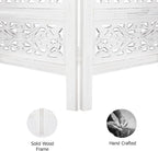 Urbane Crafts Handcrafted Wooden Room Divider & Living Room Partition | 4-Panel Solid Mango Wood & MDF Privacy Screen with Symmetrical Mandala Floral Carvings | Crisp Distressed White Finish