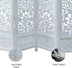Urbane Crafts Handcrafted Wooden Room Divider & Living Room Partition | 4-Panel Solid Mango Wood & MDF Privacy Screen with Intricate Circular Tree of Life Carvings | Distressed White Wash Finish