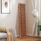 Handcrafted Wooden Room Divider & Extra Wide Living Room Partition | 4-Panel Solid Mango Wood & MDF Privacy Screen with Geometric Basketweave Cutouts | Honey Brown Finish