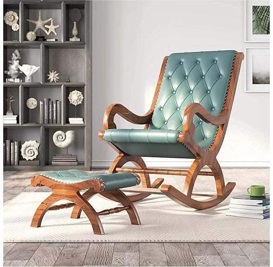 Urbane Crafts Handmade Wooden Rocking Chair/Relax Chair with Cushion Comfort and Footrest for Adults for Reading/Relaxing for Home (Sheesham Wood)