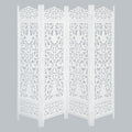 Urbane Crafts Handcrafted Wooden Room Divider & Living Room Partition | 4-Panel Solid Mango Wood & MDF Privacy Screen with Elegant Floral Vase Carvings | Pristine White Finish