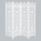 Urbane Crafts Handcrafted Wooden Room Divider & Living Room Partition | 4-Panel Solid Mango Wood & MDF Privacy Screen with Elegant Floral Vase Carvings | Pristine White Finish