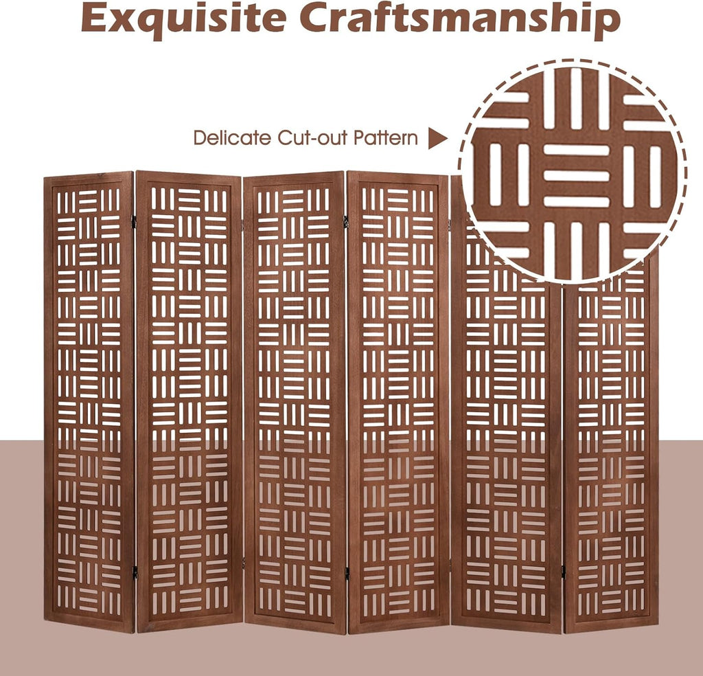 Urbane Crafts Handcrafted Wooden Room Divider & Extra Wide Living Room Partition | 6-Panel Solid Mango Wood & MDF Privacy Screen with Geometric Basketweave Cutouts | Honey Brown Finish