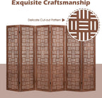 Urbane Crafts Handcrafted Wooden Room Divider & Extra Wide Living Room Partition | 6-Panel Solid Mango Wood & MDF Privacy Screen with Geometric Basketweave Cutouts | Honey Brown Finish