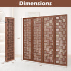 Handcrafted Wooden Room Divider & Extra Wide Living Room Partition | 4-Panel Solid Mango Wood & MDF Privacy Screen with Geometric Basketweave Cutouts | Honey Brown Finish