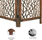 Urbane Crafts Handcrafted Wooden Room Divider & Living Room Partition | 4-Panel Solid Mango Wood & MDF Privacy Screen with Modern Tree Branch Cutouts | Natural Warm Brown Finish