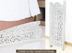 Urbane Crafts Handcrafted Wooden Room Divider & Living Room Partition | 4-Panel Solid Mango Wood & MDF Privacy Screen with Symmetrical Mandala Floral Carvings | Crisp Distressed White Finish
