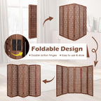 Urbane Crafts Handcrafted Wooden Room Divider & Extra Wide Living Room Partition | 6-Panel Solid Mango Wood & MDF Privacy Screen with Geometric Basketweave Cutouts | Honey Brown Finish