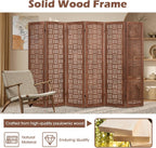 Urbane Crafts Handcrafted Wooden Room Divider & Extra Wide Living Room Partition | 6-Panel Solid Mango Wood & MDF Privacy Screen with Geometric Basketweave Cutouts | Honey Brown Finish