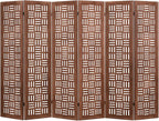 Urbane Crafts Handcrafted Wooden Room Divider & Extra Wide Living Room Partition | 6-Panel Solid Mango Wood & MDF Privacy Screen with Geometric Basketweave Cutouts | Honey Brown Finish