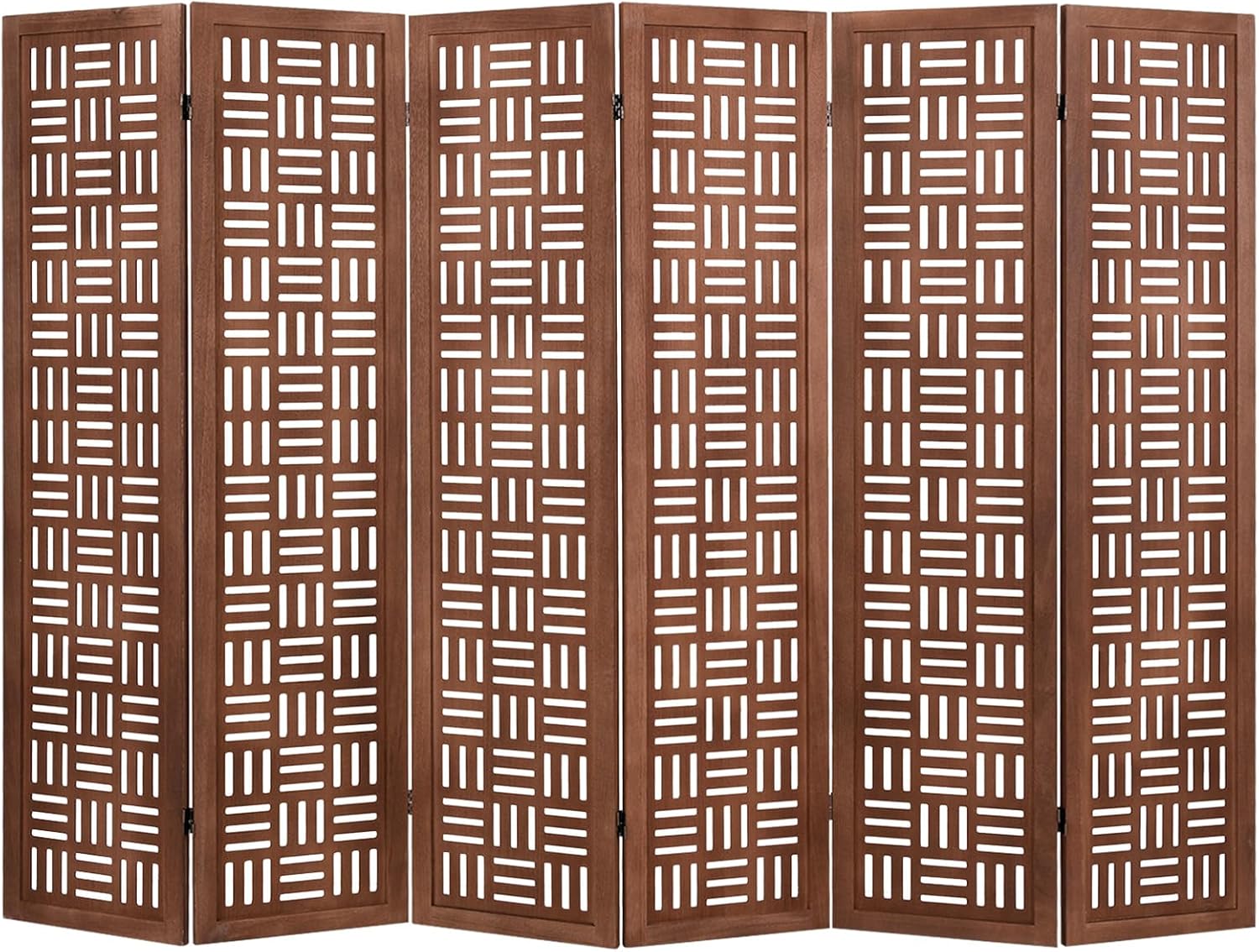 Urbane Crafts Handcrafted Wooden Room Divider & Extra Wide Living Room Partition | 6-Panel Solid Mango Wood & MDF Privacy Screen with Geometric Basketweave Cutouts | Honey Brown Finish
