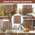 Handcrafted Wooden Room Divider & Extra Wide Living Room Partition | 4-Panel Solid Mango Wood & MDF Privacy Screen with Geometric Basketweave Cutouts | Honey Brown Finish
