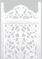 Urbane Crafts Handcrafted Wooden Room Divider & Living Room Partition | 4-Panel Solid Mango Wood & MDF Privacy Screen with Symmetrical Mandala Floral Carvings | Crisp Distressed White Finish