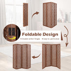 Handcrafted Wooden Room Divider & Extra Wide Living Room Partition | 4-Panel Solid Mango Wood & MDF Privacy Screen with Geometric Basketweave Cutouts | Honey Brown Finish