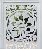 Urbane Crafts Handcrafted Wooden Room Divider & Living Room Partition | 4-Panel Solid Mango Wood & MDF Privacy Screen with Intricate Circular Tree of Life Carvings | Distressed White Wash Finish