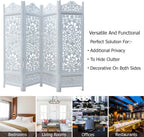 Urbane Crafts Handcrafted Wooden Room Divider & Living Room Partition | 4-Panel Solid Mango Wood & MDF Privacy Screen with Intricate Circular Tree of Life Carvings | Distressed White Wash Finish