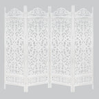 Urbane Crafts Handcrafted Wooden Room Divider & Living Room Partition | 4-Panel Solid Mango Wood & MDF Privacy Screen with Symmetrical Mandala Floral Carvings | Crisp Distressed White Finish