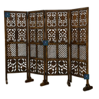 Urbane Crafts Handcrafted 4 Panel Wooden Room Divider (5 Ft Height) – Hand Carved Solid Wood Folding Partition Screen with Support Feet & Privacy Room Separator for Living Room, Home Office & Bedroom