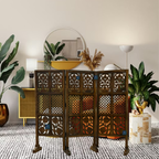 Urbane Crafts Handcrafted 3 Panel Wooden Room Divider (4 Ft Height) – Hand Carved Solid Wood Folding Partition Screen & Low Profile Room Separator for Living Room, Home Office & Bedroom