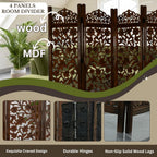 Urbane Crafts Handcrafted Wooden Room Divider & Living Room Partition | 4-Panel Solid Mango Wood & MDF Privacy Screen with Intricate Floral Vine Carvings | Classic Antique Walnut Finish