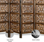 Urbane Crafts Handcrafted Wooden Room Divider & Living Room Partition | 4-Panel Solid Mango Wood & MDF Privacy Screen with Geometric Diamond Floral Cutouts | Antique Burnished Brown Finish