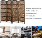 Urbane Crafts Handcrafted Wooden Room Divider & Living Room Partition | 4-Panel Solid Mango Wood & MDF Privacy Screen with Geometric Diamond Floral Cutouts | Antique Burnished Brown Finish