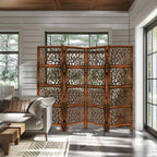 Urbane Crafts Handcrafted Wooden Room Divider & Living Room Partition | 4-Panel Solid Mango Wood & MDF Privacy Screen with Modern Tree Branch Cutouts | Natural Warm Brown Finish