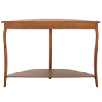 Urbane Crafts Solid Teak Wood Half-Moon Console Table – Vintage Demilune Entryway Table with Scalloped Apron and Storage Shelf