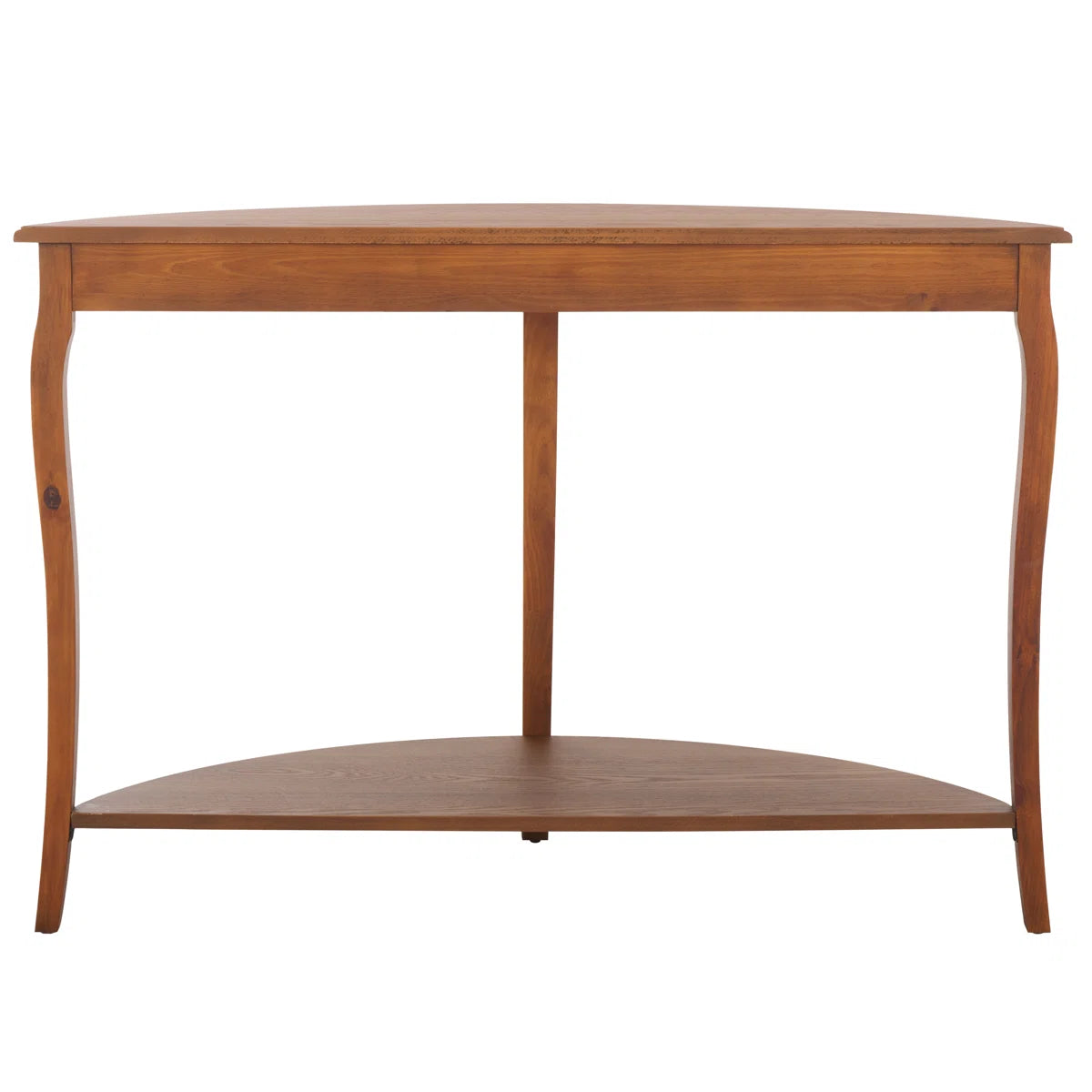 Urbane Crafts Solid Teak Wood Half-Moon Console Table – Vintage Demilune Entryway Table with Scalloped Apron and Storage Shelf