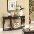 Urbane Crafts Espresso Solid Teak Wood Oval Console Table – Traditional Elongated Sofa Table with Fluted Baluster Legs and Lower Display Shelf