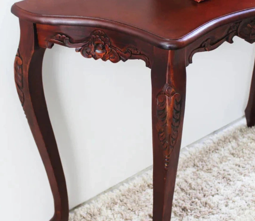 Urbane Crafts Vintage Handcrafted Solid Wood Console Table for Entryway & Living Room – Classic Carved Accent Sofa Table with Curved Legs