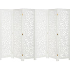 Urbane Crafts 6-Panel Carved Wood Room Divider – 67" Tall Extra Wide Folding Privacy Screen, Antique White