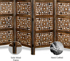 Urbane Crafts Handcrafted Wooden Room Divider & Living Room Partition | 4-Panel Solid Mango Wood & MDF Privacy Screen with Geometric Diamond Floral Cutouts | Antique Furnished Brown Finish