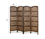 Urbane Crafts Handcrafted Wooden Room Divider & Living Room Partition | 4-Panel Solid Mango Wood & MDF Privacy Screen with Geometric Diamond Floral Cutouts | Antique Furnished Brown Finish
