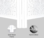 Urbane Crafts Handcrafted Wooden Room Divider & Living Room Partition | 4-Panel Solid Mango Wood & MDF Privacy Screen with Diamond Floral Cutouts & Arched Tops | Classic White Wash Finish