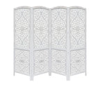 Urbane Crafts Handcrafted Wooden Room Divider & Living Room Partition | 4-Panel Solid Mango Wood & MDF Privacy Screen with Diamond Floral Cutouts & Arched Tops | Classic White Wash Finish
