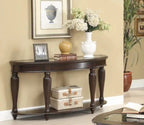 Urbane Crafts Espresso Solid Teak Wood Oval Console Table – Traditional Elongated Sofa Table with Fluted Baluster Legs and Lower Display Shelf