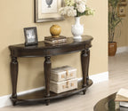 Urbane Crafts Espresso Solid Teak Wood Oval Console Table – Traditional Elongated Sofa Table with Fluted Baluster Legs and Lower Display Shelf