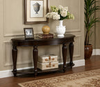 Urbane Crafts Espresso Solid Teak Wood Oval Console Table – Traditional Elongated Sofa Table with Fluted Baluster Legs and Lower Display Shelf