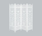 Urbane Crafts Handcrafted Wooden Room Divider & Living Room Partition | 4-Panel Solid Mango Wood & MDF Privacy Screen with Elegant Floral Vase Carvings | Pristine White Finish