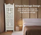 Urbane Crafts Handcrafted Wooden Room Divider & Living Room Partition | 4-Panel Solid Mango Wood & MDF Privacy Screen with Elegant Floral Vase Carvings | Pristine White Finish