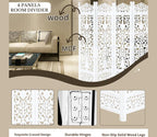 Urbane Crafts Handcrafted Wooden Room Divider & Living Room Partition | 4-Panel Solid Mango Wood & MDF Privacy Screen with Elegant Floral Vase Carvings | Pristine White Finish