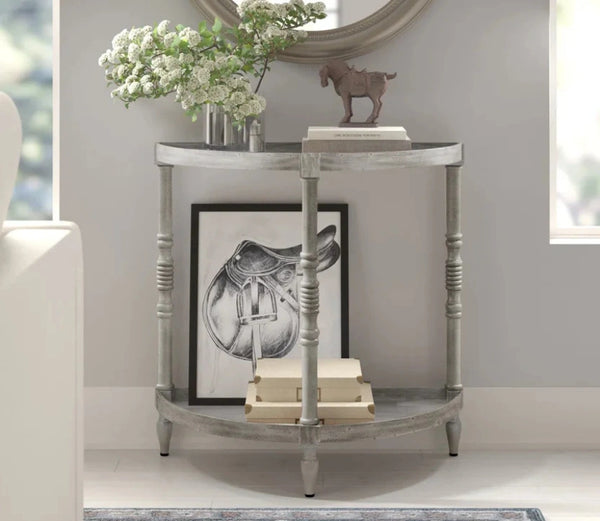 Urbane Crafts Premium Solid Teak Wood Semi-Circular Console Table with Bottom Shelf | Classic Entryway & Living Room Accent Table