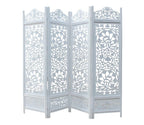 Urbane Crafts Handcrafted Wooden Room Divider & Living Room Partition | 4-Panel Solid Mango Wood & MDF Privacy Screen with Intricate Circular Tree of Life Carvings | Distressed White Wash Finish