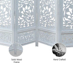 Urbane Crafts Handcrafted Wooden Room Divider & Living Room Partition | 4-Panel Solid Mango Wood & MDF Privacy Screen with Intricate Circular Tree of Life Carvings | Distressed White Wash Finish