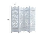 Urbane Crafts Handcrafted Wooden Room Divider & Living Room Partition | 4-Panel Solid Mango Wood & MDF Privacy Screen with Intricate Circular Tree of Life Carvings | Distressed White Wash Finish