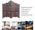 Urbane Crafts Handcrafted Wooden Room Divider & Living Room Partition | 4-Panel Solid Mango Wood & MDF Privacy Screen with Tiered Floral Leaf Carvings | Classic Antique Burnished Finish