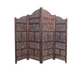 Urbane Crafts Handcrafted Wooden Room Divider & Living Room Partition | 4-Panel Solid Mango Wood & MDF Privacy Screen with Tiered Floral Leaf Carvings | Classic Antique Burnished Finish