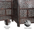 Urbane Crafts Handcrafted Wooden Room Divider & Living Room Partition | 4-Panel Solid Mango Wood & MDF Privacy Screen with Tiered Floral Leaf Carvings | Classic Antique Burnished Finish