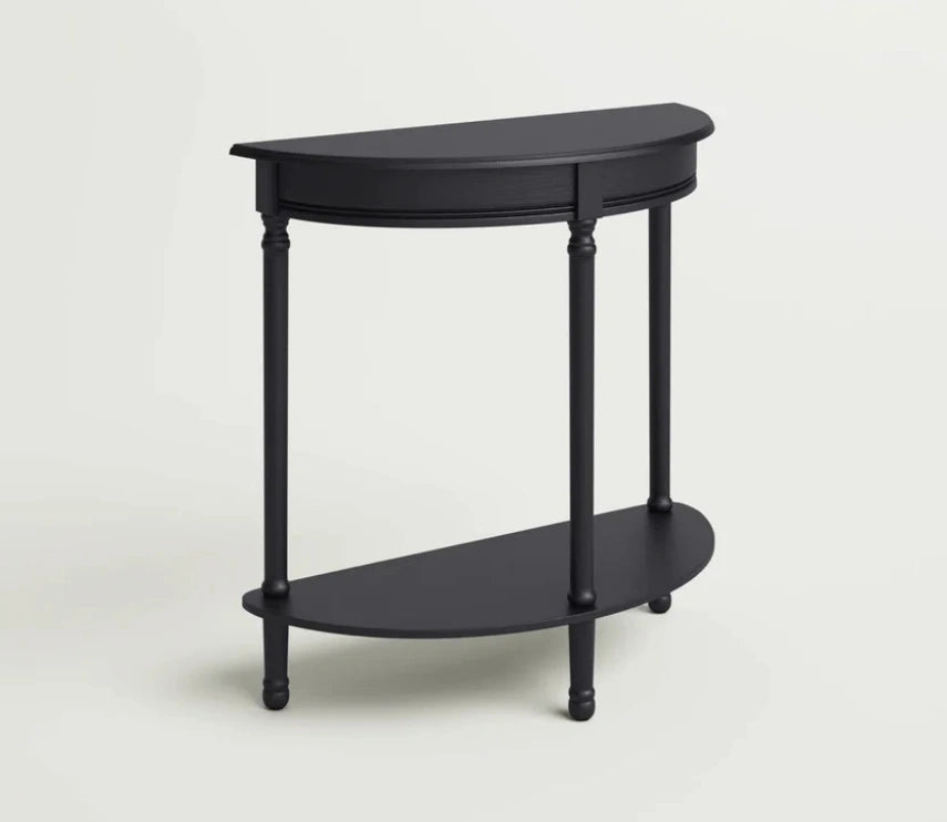 Urbane Crafts Premium Solid Teak Wood Semi-Circular Console Table with Bottom Shelf | Classic Entryway & Living Room Accent Table